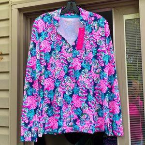 Lilly Pulitzer UPF 50+ Cassi Popover,color Oyster Bay Navy Shroom With a View